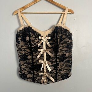 Cacique black and cream lace bow bustier size 26/28